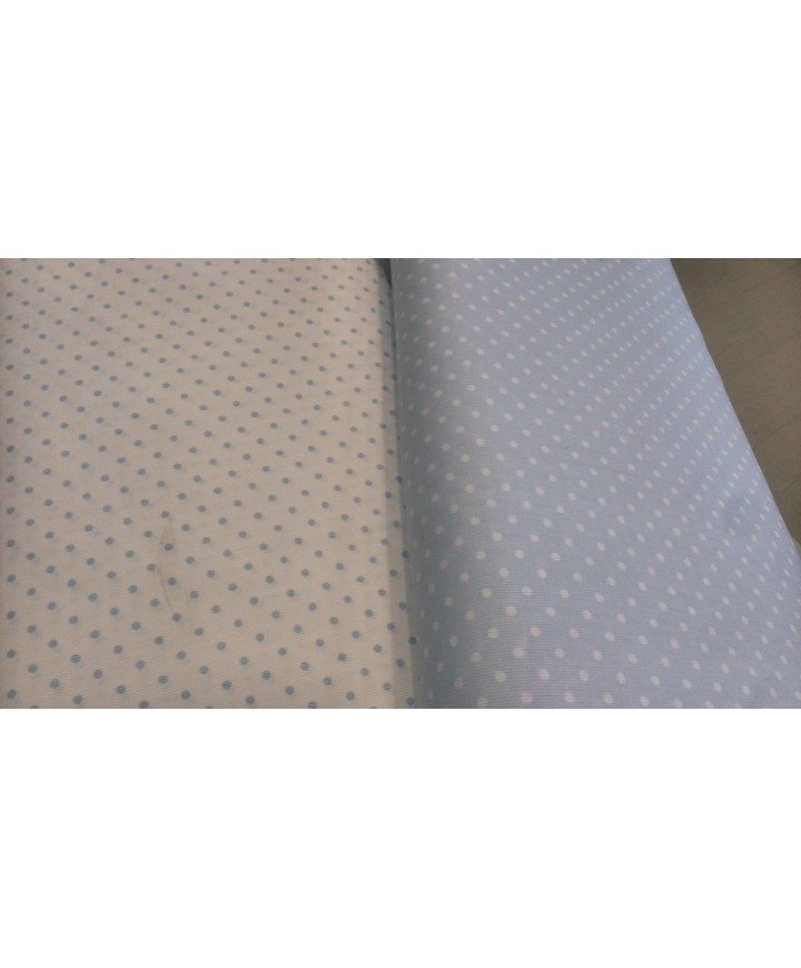 Pique canutillo 65% poliester 35% algodon fondo blanco lunar azul pequeño 1.50 ancho