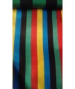 Raso multirayas amarillo, turquesa, negro, verde y rojo 1.50 de ancho 100% poliester
