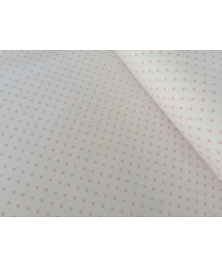 Pique canutillo fondo blanco lunar rosa 65% poliester 35% algodon 1.50 ancho