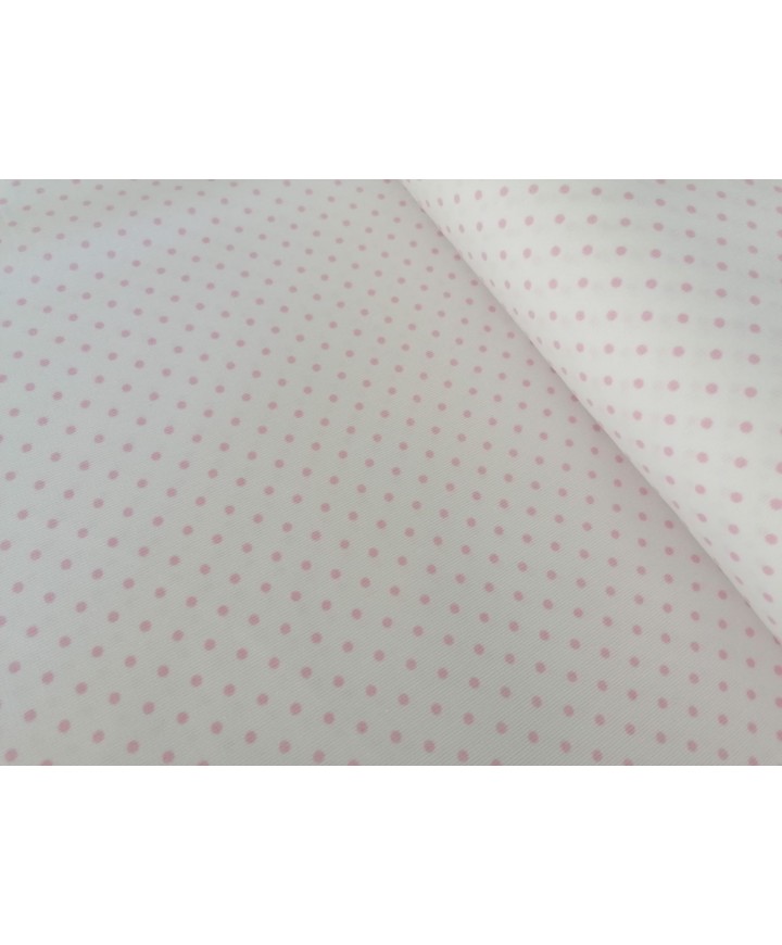 Pique canutillo fondo blanco lunar rosa 65% poliester 35% algodon 1.50 ancho