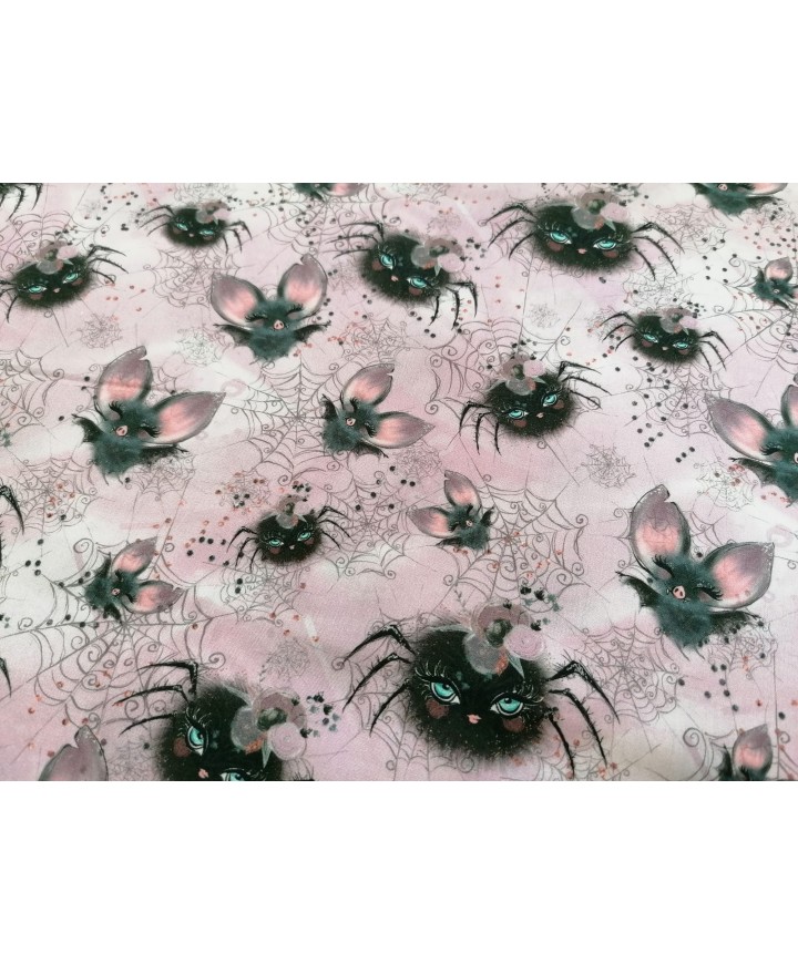 Algodón 100% halloween murciélagos fondo rosa 1,50 de ancho 