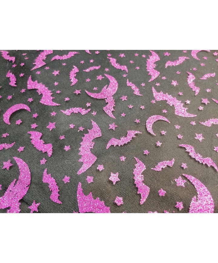 Tul Halloween murciélago morado brillo 1,50 de ancho