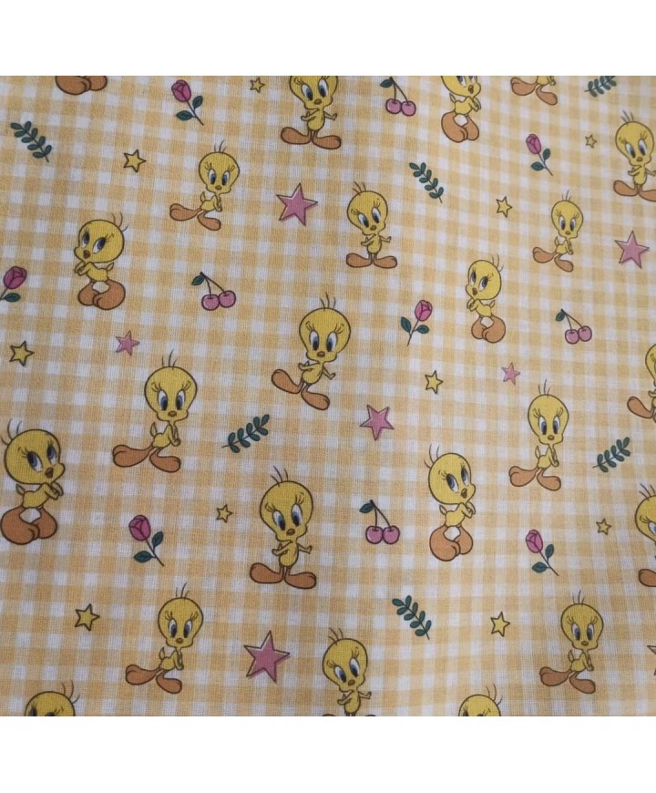 Algodón 100% Piolin fondo vichy amarillo 1.5m ancho