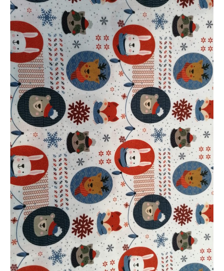 Algodón 100% Navidad caritas bosque 1.40m ancho