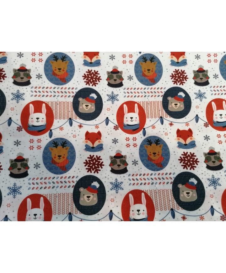 Algodón 100% Navidad caritas bosque 1.40m ancho