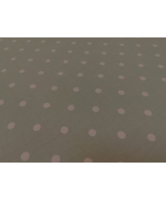 Pique canutillo fondo gris lunar rosa  65% poliester 35% algodon 1.50 ancho