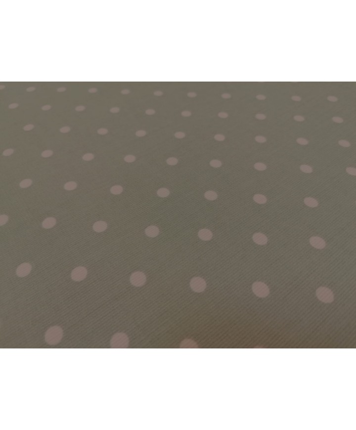 Pique canutillo fondo gris lunar rosa  65% poliester 35% algodon 1.50 ancho