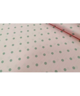 Pique canutillo fondo rosa lunar gris  65% poliester 35% algodon 1.50 ancho