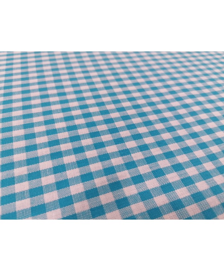 Cuadro vichy 100% algodon azul turquesa cuadro 5mm