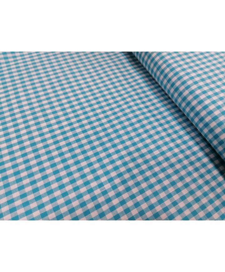 Cuadro vichy 100% algodon azul turquesa cuadro 5mm
