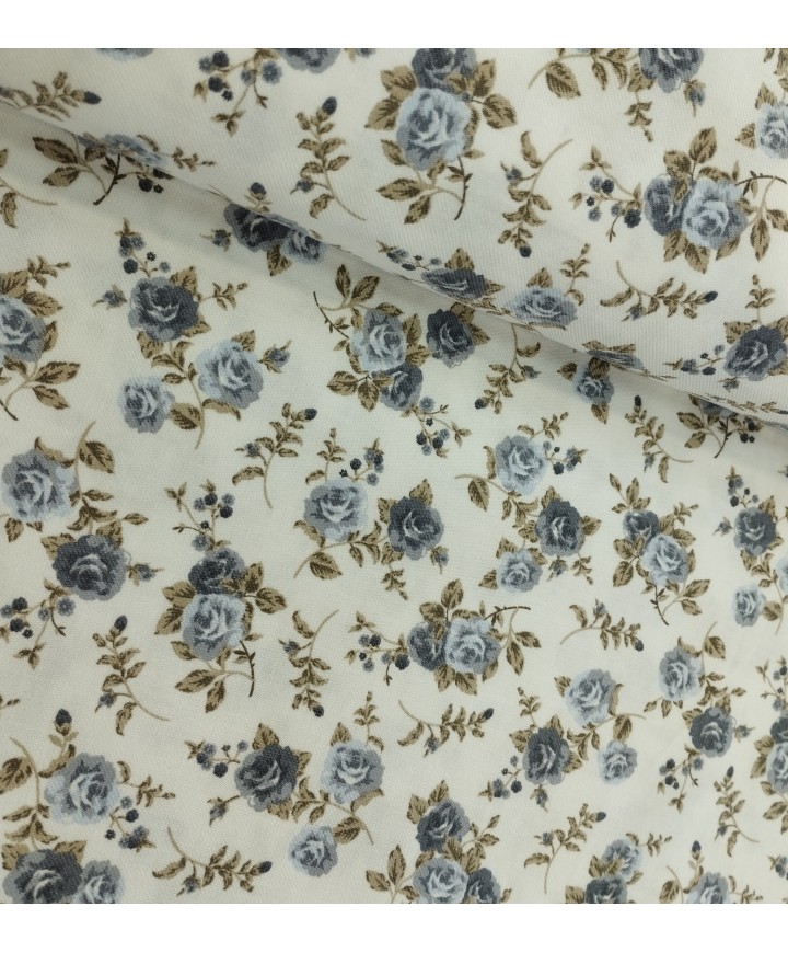 Viella flores azules fondo beige 100% Algodón 1,50m ancho