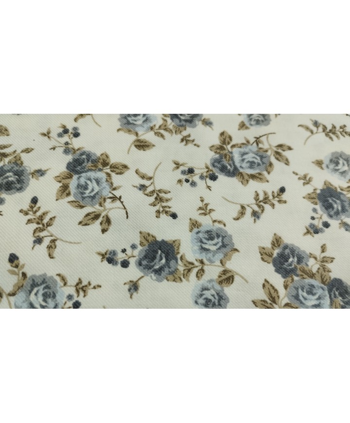 Viella flores azules fondo beige 100% Algodón 1,50m ancho