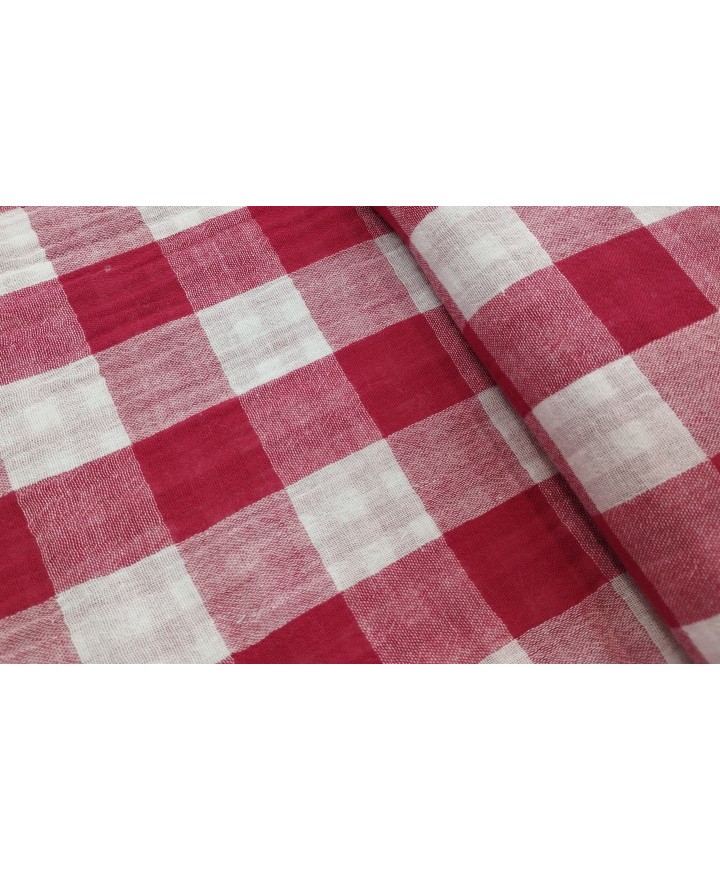 Muselina reversible cuadro vichi rojo100% algodón 1,40 de ancho 