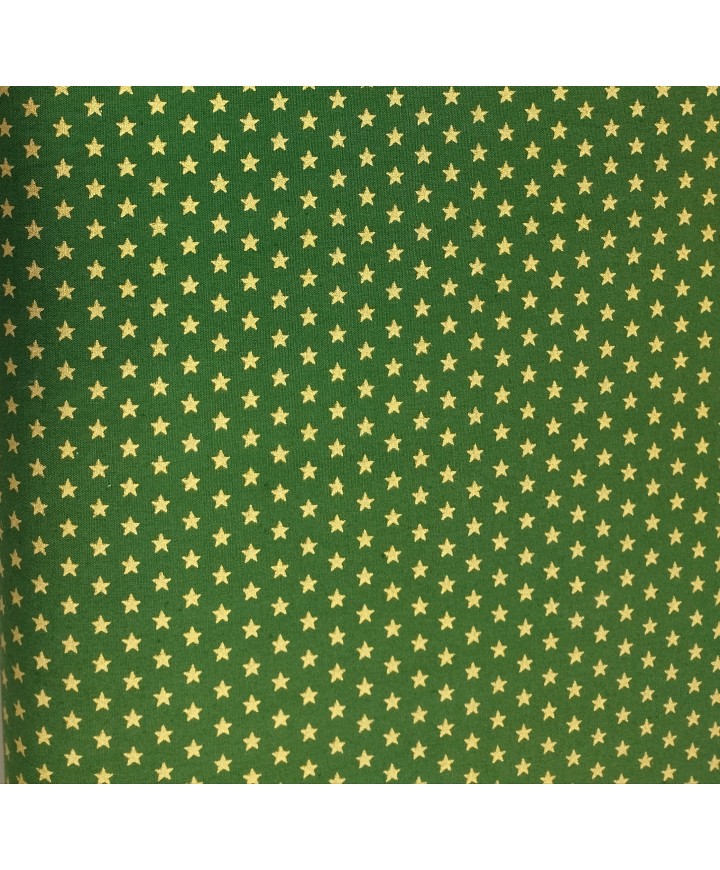 Algodón 100% Navidad estrellas doradas fondo verde 1.40m ancho
