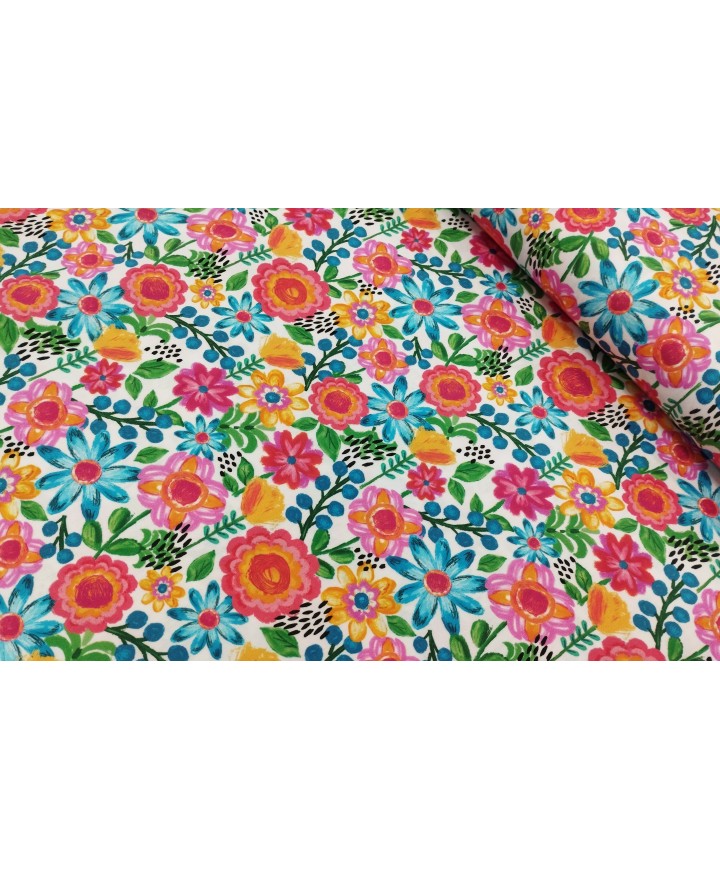Algodón 100% flores calidas 1.50 de ancho