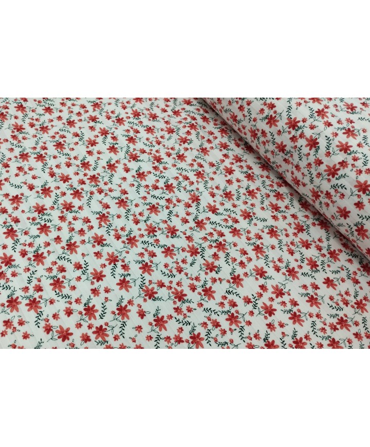 Algodón 100% otomán flores  coral 1.50 ancho