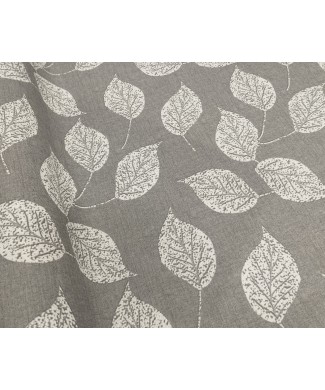 Loneta resinada hojas blancas fondo gris 80% algodón 20% poliéster 1,40 ancho