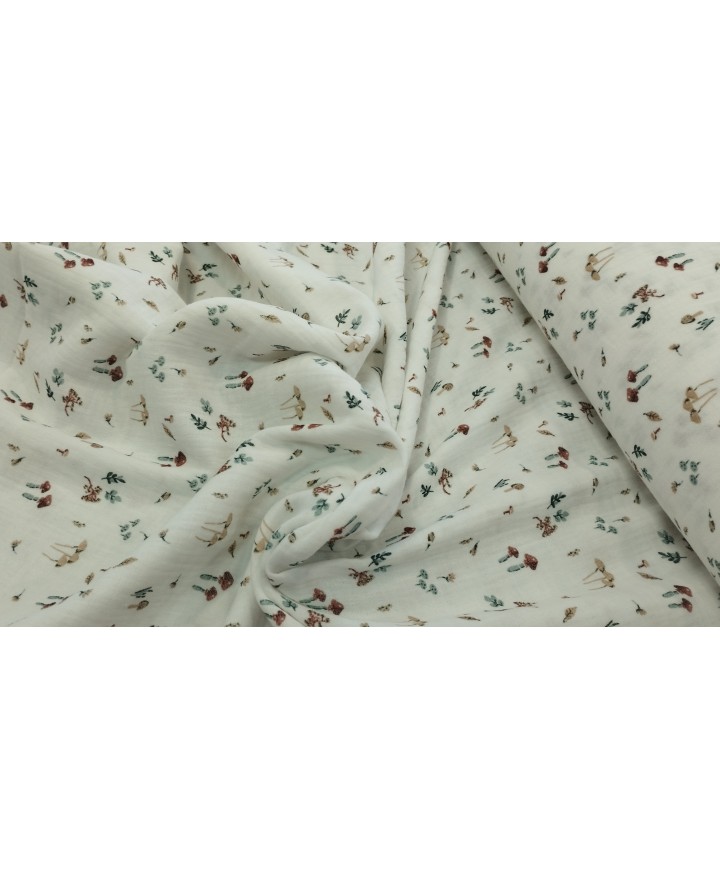 Muselina 100% algodón blanca estampado setas1,40m  ancho