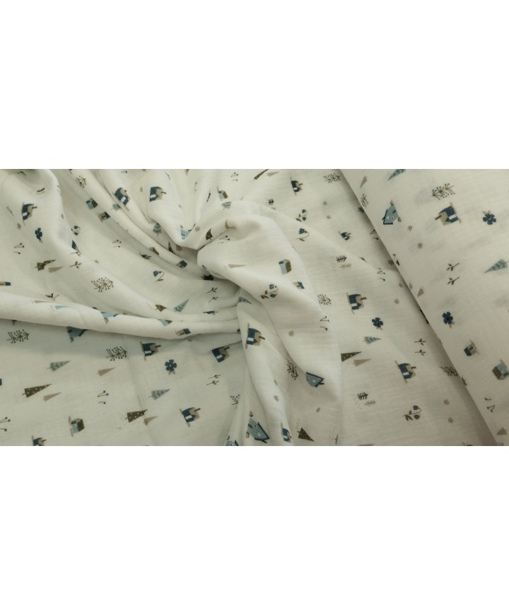 Muselina 100% algodon fondo blanco invierno  1,40 de ancho