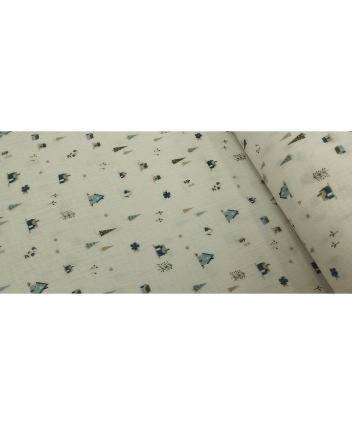 Muselina 100% algodon fondo blanco invierno  1,40 de ancho
