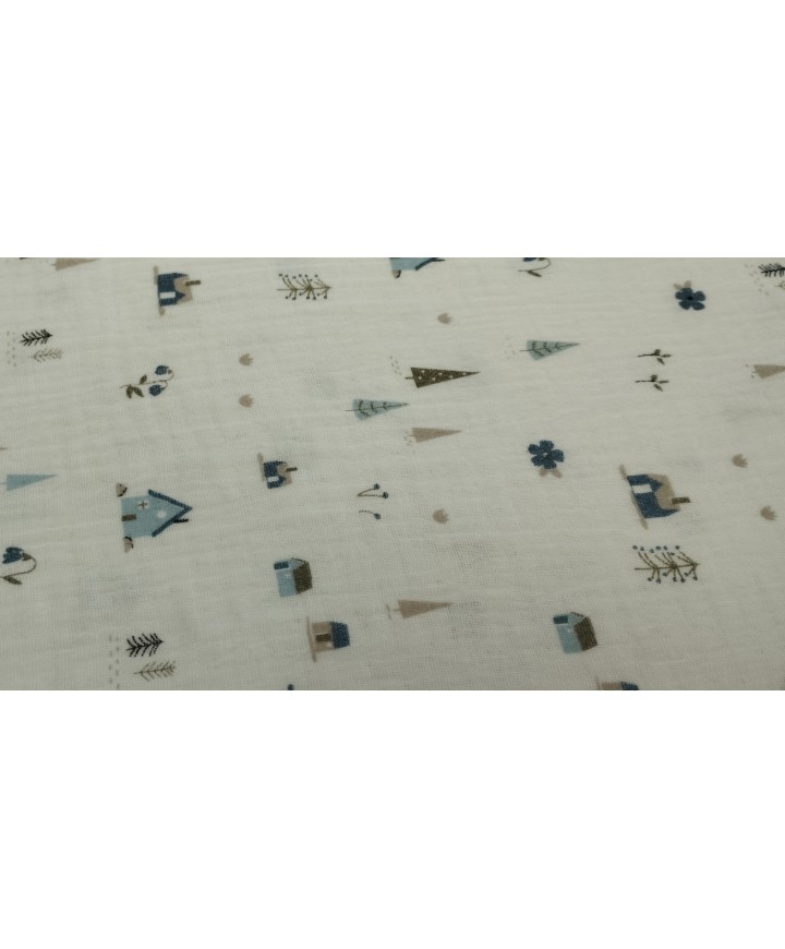 Muselina 100% algodon fondo blanco invierno  1,40 de ancho