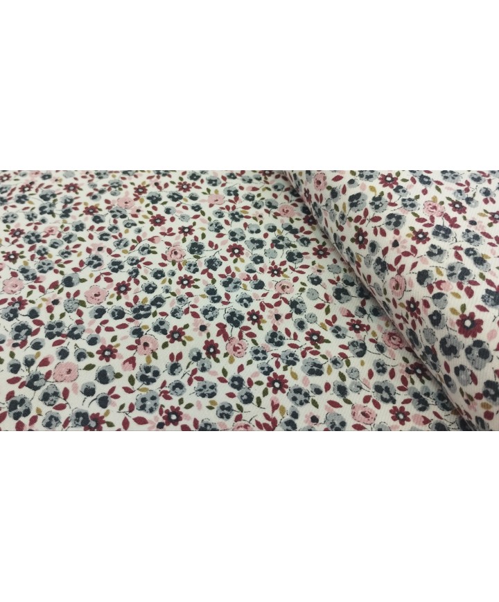 Viella flor liberty azul azul, granate y rosa fondo blanco 100% algodón 1.50 ancho