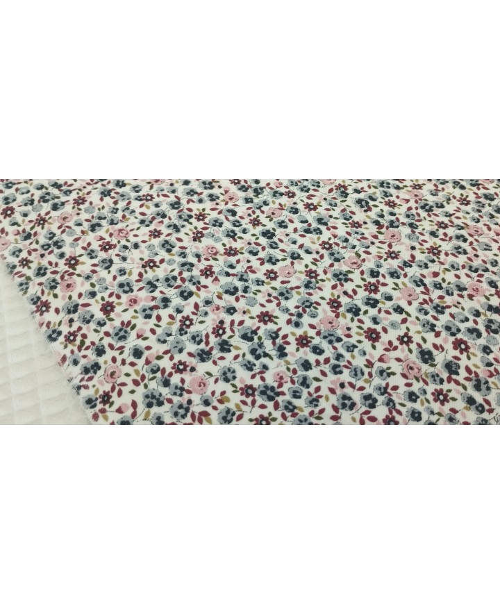 Viella flor liberty azul azul, granate y rosa fondo blanco 100% algodón 1.50 ancho