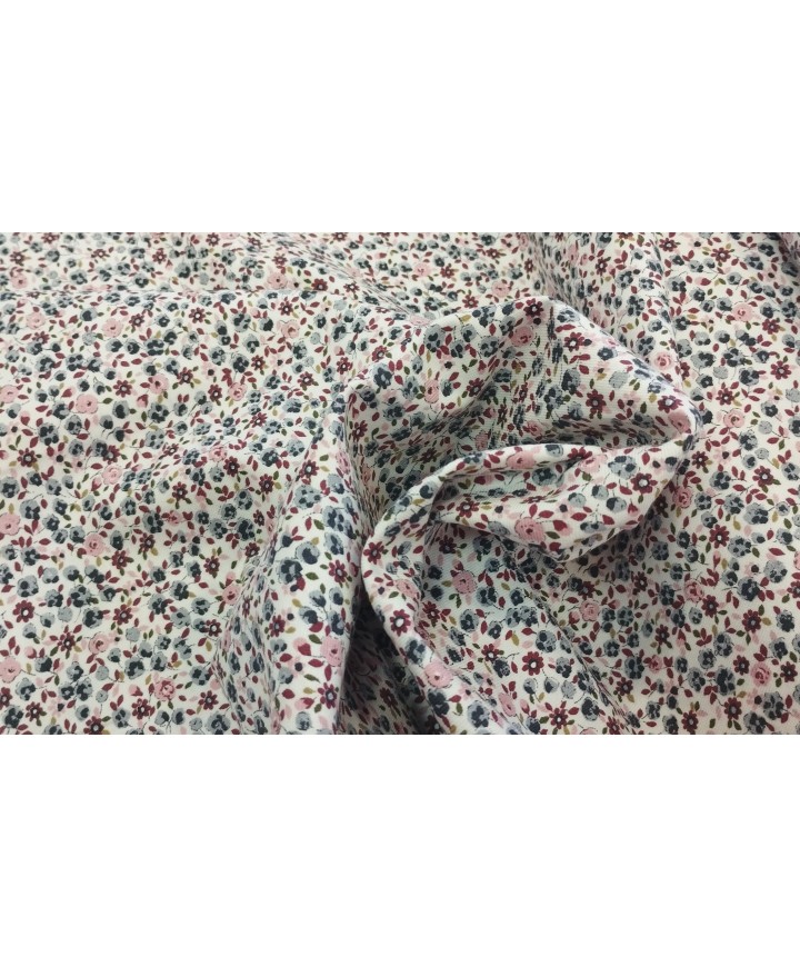 Viella flor liberty azul azul, granate y rosa fondo blanco 100% algodón 1.50 ancho