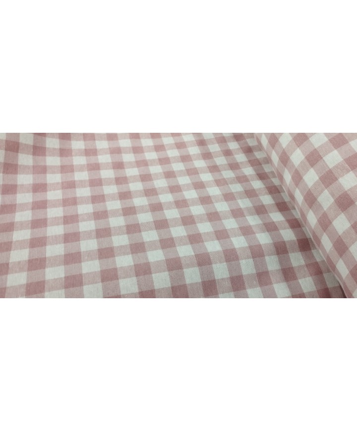 Loneta 70% algodón 30% poliester cuadro vichi rosa elpolvado 2.80m ancho