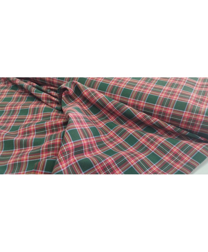 Loneta 50% algodón 50% poliéster cuadro escoces pequeño rojos y verdes 1,60 ancho